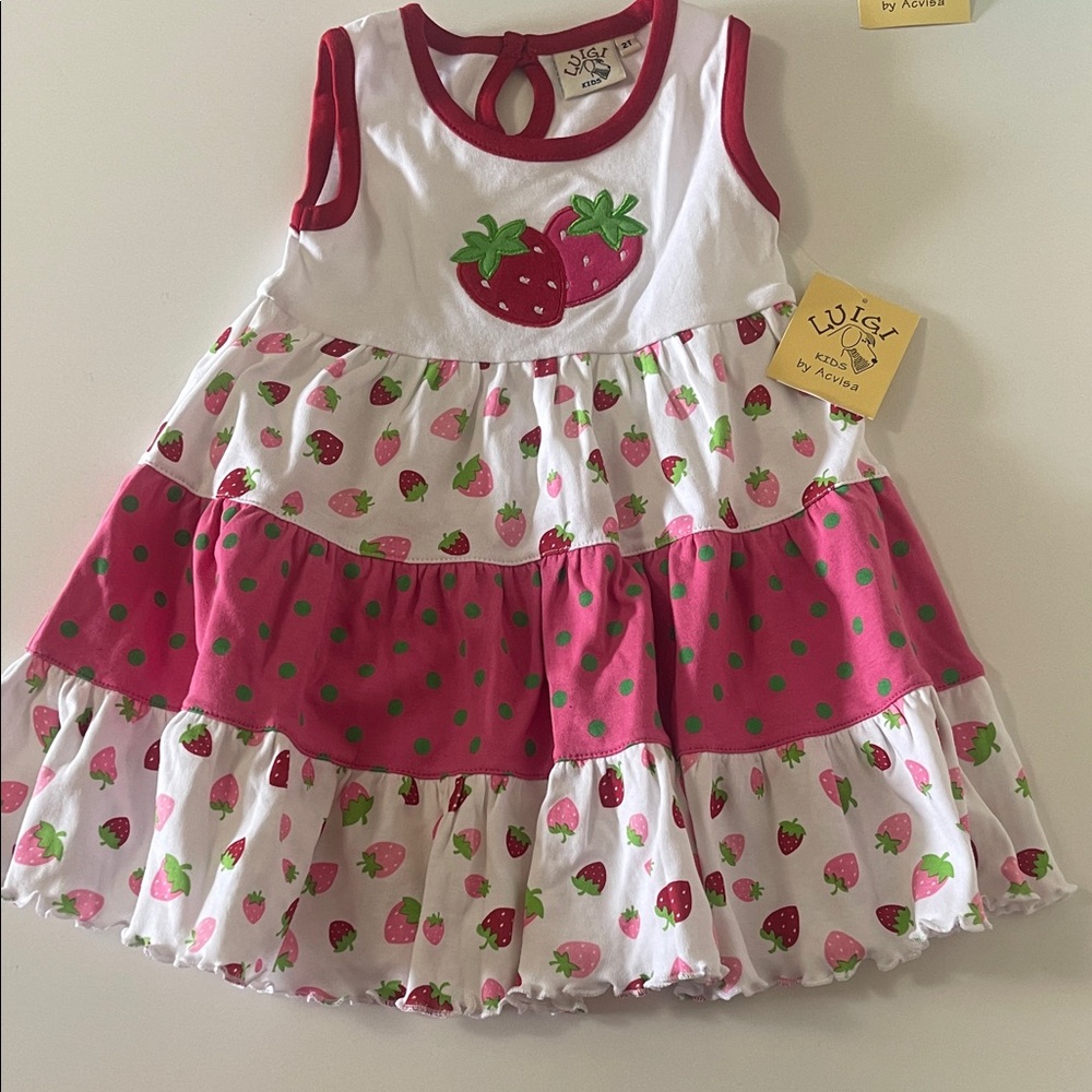 New - boutique Strawberry Print tierred dress